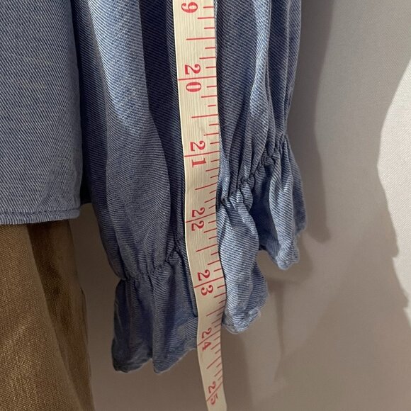 Zara Denim Ruffle Blouse w/ Balloon Sleeves - M - Picture 7 of 11